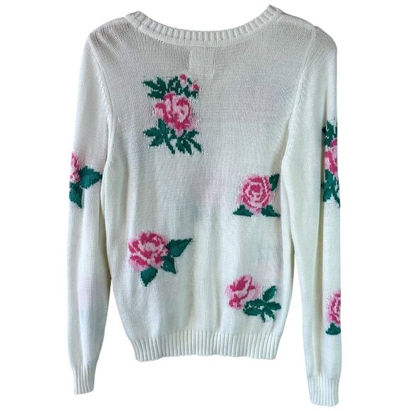 Chaser White Floral Knit Sweater - Size L - Cotton Blend - Picture 5 of 7
